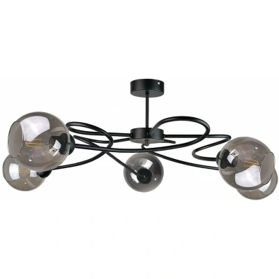 Image of Blom Multi Arm Semi Flush Ceiling Light Black, 65cm, 5x E27