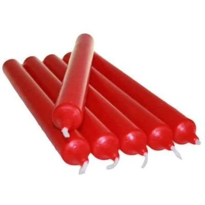 Image of REQUISITE NEEDS Pack of 10 x Colourful Paraffin Wax Dinner Stick Candles (Red)…