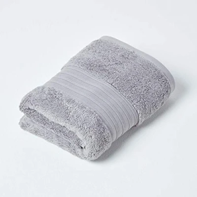 Image of HOMESCAPES Luxury Grey Soft 100% Supima Cotton Hand Towel Zero Twist Super Absorbent &amp; Fluffy 550 GSM Thick Plain Guest