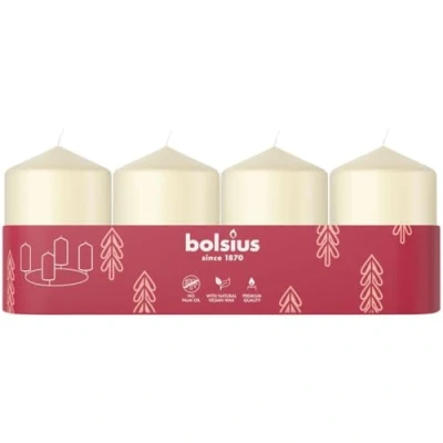 Image of Bolsius Smooth Pillar Candles Set of 4 Ivory 60 x 40 mm Decorative Long Burning Time Unscented with Natural Plant Wax Without Palm Oil