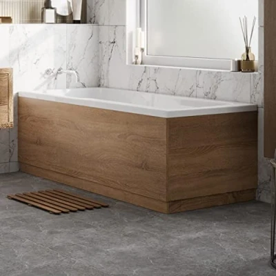 Image of Vitusso® 1700mm Side Front Bath Panel LDF Modern Wooden Panels for Bathroom Baths Soaking Tubs Adjustable Plinth Oak Wood