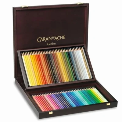 Image of Caran Dache Prismalo 80 Piece Set Artist Watercolour Colour Pencils Wooden Presentation Gift Box