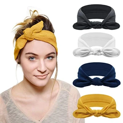 Image of DRESHOW 4 Pack Bow Headband for Women Knotted Hair Band Facial Cloth Headbands