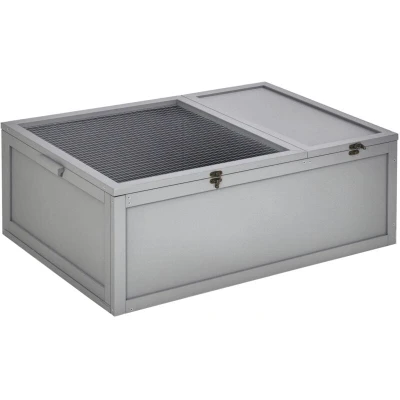 Image of PawHut 94 cm Wooden Tortoise House Turtle Habitat Small Reptile Cage Enclosure with Two Room Grey