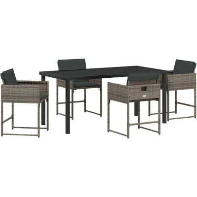 Image of vidaXL Garden Dining Set 5 pcs Grey Poly Rattan