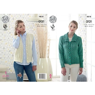 Image of King Cole Ladies Jacket &amp; Waistcoat Fashion Knitting Pattern 4818 Aran