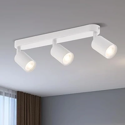 Image of ANWIO GU10 Spotlight Ceiling Lights,3 Way Bedroom Kitchen Lights Ceiling,Industrial Hallway Light Fitting,White Spot Bar Indoor Adjustable Lamp(Bulbs Not Included)