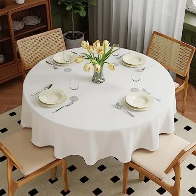Image of Zdada 50inch Round Polyester Tablecloth White Banquet Wedding Table Cloth