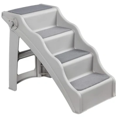 Image of Amazon Basics Foldable Dog Steps for Bedroom and Sofa, Grey, 37.1 cm x 57.8 49.5