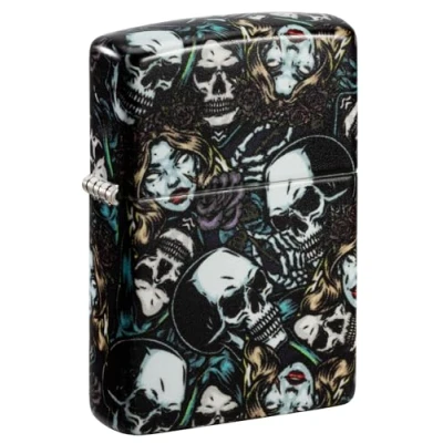 Image of Zippo Windproof Lighter Gothic Skull Design Refillable for Lifetime Use Gift Box Metal Construction Made in USA, White Matte, One Size