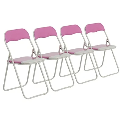 Image of Harbour Housewares Pink/White Padded, Folding, Desk Chair Pack of 4