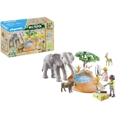 Image of Playmobil 71294 Wiltopia Elephant at the Waterhole, exciting safari with animal learning effect, educational toy, sustainable, fun imaginative role play, playsets suitable for children ages 4+