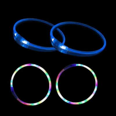 Image of 4 PCS LED Dog Collar, USB Rechargeable Flashing Collar for Night Safety, Adjustable, Waterproof, Bright Illuminated Dogs, One Size Fits All, Colorful+Blue