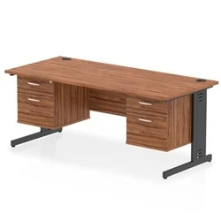 Image of Impulse 1800x800 Desk Walnut/Black Cable Managed 2x2 Drawer Fixed Peds