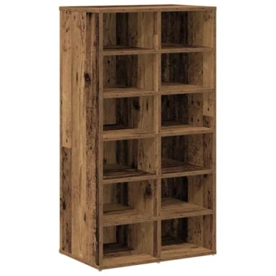 Image of vidaXL Shoe Rack Engineered Wood Organizer 54x34x100.5 cm in Old Finish Versatile Cabinet with 12 Shelves for Entryway/Closet