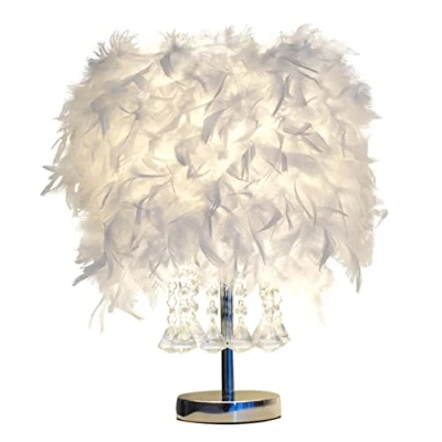 Image of GUANSHAN Feather Bedside Lamp Lampshade Modern Table Light Desk with 8 Crystal Tassel for Living Room, Bedroom, Bar, Restaurant, Hotel