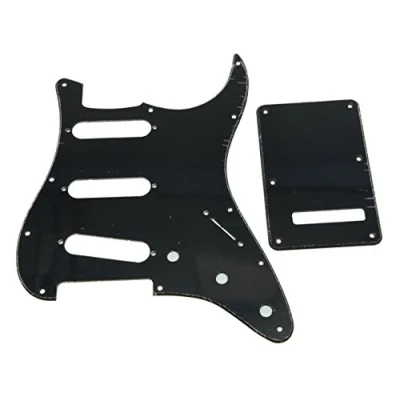 Image of KAISH 11 Hole ST/Strat Style Pickguard SSS Pick Guard with ST Back Plate Tremolo Trem Cover for USA/Mexico Stratocaster/Strat Black 1 Ply