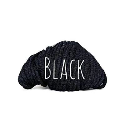 Image of Cotton Cord Yarn Rope 5mm Black 100meters (109.36yards) for crochet knitting macrame weaving and diy projects Colorful Passions