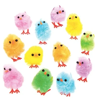 Image of Baker Ross EK237 Easter Coloured Mini Fluffy Chicks For Adding to Cake Decorations, Models, Displays or Hunt Activities (Pack of 12)
