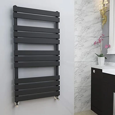 Image of Warmehaus Flat Panel Heated Towel Rail Radiator Ladder Rad Anthracite 1200 x 600mm Grey Central Heating Warmer for Bathroom Kitchen