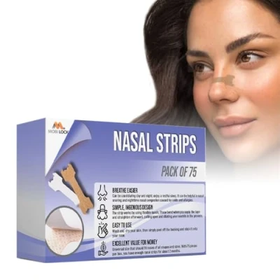 Image of Anti Snoring Nasal Strips Pack of 75 Small Size Nose For Women &amp; Men May Reduce Snoring, Supports Congestion Relief Flexible Skin Safe Adhesive, Leaves No Glue by Mobi Lock