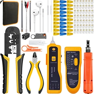 Image of MAYLINE RJ45 Crimping Tool Kit, Cable Tester Crimper CAT5 CAT6 Crimp Punch Down Cutter for RJ45/RJ12 Ethernet Connectors Covers with Network Wire Stripper(Black)