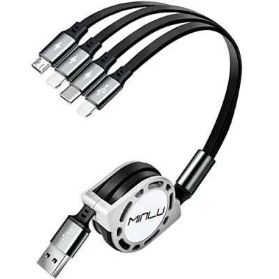 Image of Minlu Multi Charging Cable Retractable [4A 1.2M] 4 in 1 USB Fast Charger with IP/Type C/Micro Port Adapter for Phone 16 15 14 13 12 11 Xs Xr X/Huawei/Galaxy/Pixel/Sony/LG/Tablet