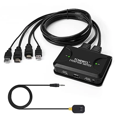Image of TCNEWCL 2 Port HDMI KVM Switch, 4K Switcher Selector Box with 1.2M HDMI&amp;USB Cable, for Computers Sharing 1 Monitor and Mouse Keyboard, Desktop Controller