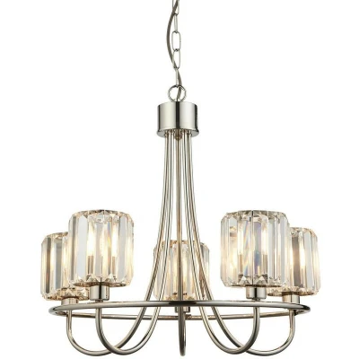 Image of Berenice 5 Light Multi Arm Glass Ceiling Pendant Bright Nickel