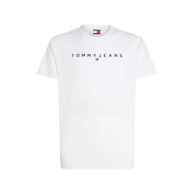 Image of Tommy Jeans Linear LOGO TEE Print Tshirt, Men&#039;s, Size: 34, White