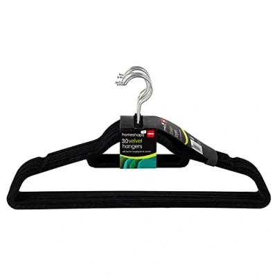 Image of HOMESHOPA Velvet Coat Hangers, 30 Pack Heavy Duty Clothes Hangers with Tie Bar, Slim Non Slip Suit 360 Degree Swivel Hook, Durable, Sturdy Space Saving for Trousers Black