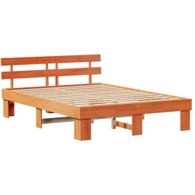 Image of vidaXL Bed Frame with Headboard Wax Brown 150x200 cm Solid Wood Pine