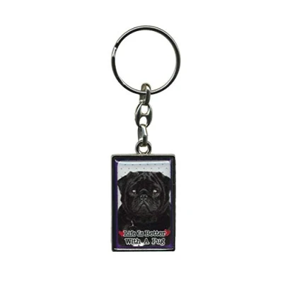 Image of Metal Keyring Life Is Better With A Dog (Pug (Black))