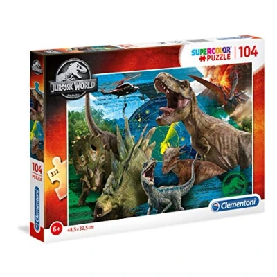 Image of Clementoni 27196 Supercolor puzzle Jurassic World 104 pieces Made in Italy jigsaw children age 6+
