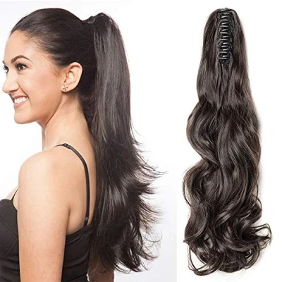 Image of 18 Inches Clip in Hair Extensions Wrap Around Ponytail One Piece Long Curly Hairpieces Dark Brown(45cm 140g)