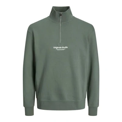 Image of JACK &amp; JONES Men&#039;s Jorvesterbro Sweat Quarter Zip Hn Sn Zipper, Laurel Wreath, M