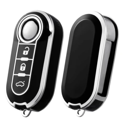Image of OATSBASF Car Key Case For FIAT, Cover Suitable FIAT Lancia, Box 3 Buttons,Sliver edge Black