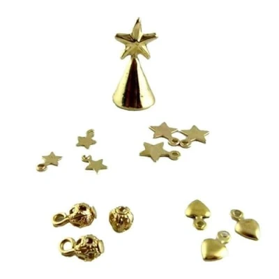 Image of Dolls House Gold Christmas Tree Decoration Ornament Set Miniature Accessory