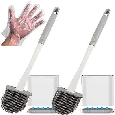 Image of 2 Packs Silicone Toilet Brush,Bathroom Brush,Toilet Bowl Brush Grey,Toilet Cleaner,Toilet Wall,Toilet and Holder Set