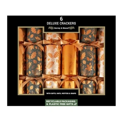 Image of YöL 6 Deluxe Christmas Crackers Family Xmas Forest Copper Green White Luxury Party Celebrations