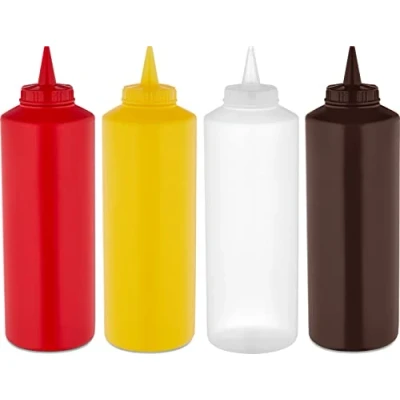 Image of Catergold Plastic Squeezable Sauce Dispenser Coloured Squeeze Bottle 1000ml (4 Colour Set)
