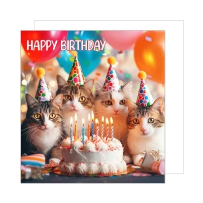 Image of Edition Seidel Premium Square Birthday Card with Envelope. Greeting Happy For Him or Her Friend Mum Dad Daughter Son Girl Boy Kids Teens Cats (GQ212 SW024)