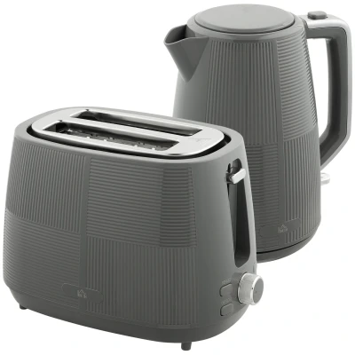 Image of HOMCOM Kettle and Toaster Set, 1.7L 3000W Fast Boil &amp; 2 Slice Kitchen Set with 7 Level Browning Controls, Defrost, Reheat, Dry Protection, Grey