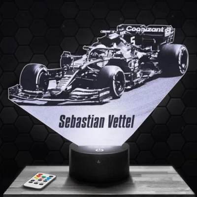 Image of Bedside lamp, Night Light F1 S. Vettel 3D LED Illusion Christmas, Gift idea for Boys and Girls Children&#039;s or Adult&#039;s Bedroom