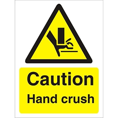 Image of Seco Caution Hand Crush Sign, 300mm x 400mm 1mm Semi Rigid Plastic