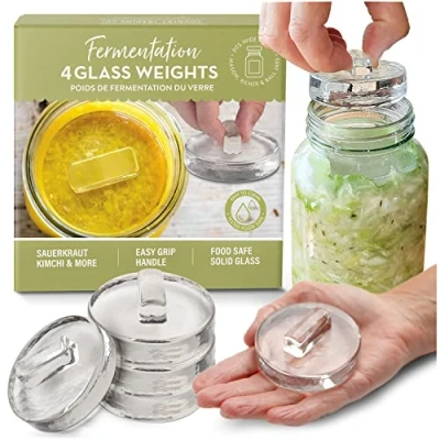 Image of Glass Fermentation Weights for Fermenting Easy Lift Handles Set of 4 Pickle Wide Mouth Jars