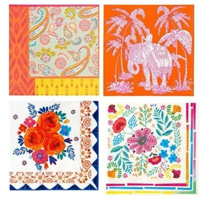 Image of 80pack Recyclable Floral Napkins Bold &amp; Colourful Paper Disposable Serviettes, Tableware for Spring, Summer Easter Decoupage Made by Taking Tables