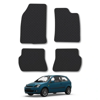 Image of 5mm Rubber Car Mats Compatible With Ford Fiesta (2002 2008) [Mk5] Tailored Fit Floor Set Accessory Custom Anti Slip Backing Heavy Duty Waterproof Easy Clean Durable Weather Full Coverage