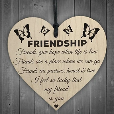 Image of RED OCEAN I&#039;m Lucky My Friend Is You Wooden Hanging Heart Friendship Gift Best Friends