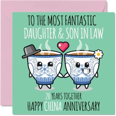 Image of Cute China Anniversary Card for Daughter &amp; Son In Law 20 Years Together Happy 20th Wedding Cards Daughter, 145mm x Greeting Twentieth Anniversaries